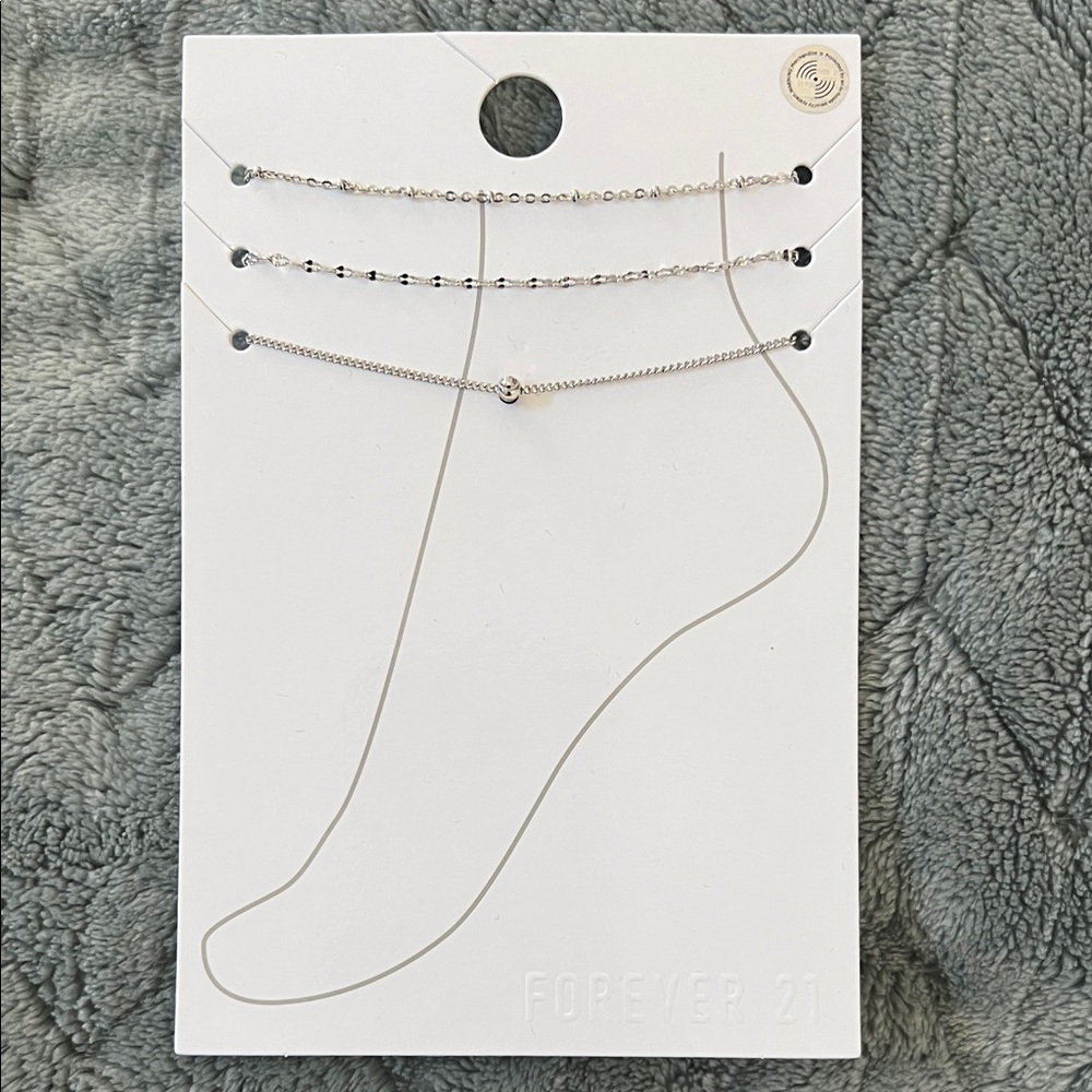 Forever 21 Silver Layered Anklet Trio